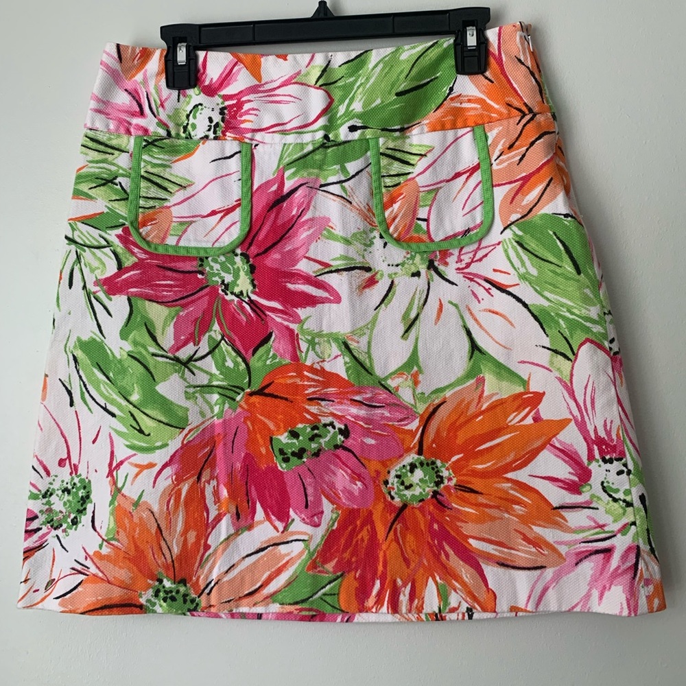 City Silk mini spring Skirt Size 10 colorful Flower Art Canvas painting